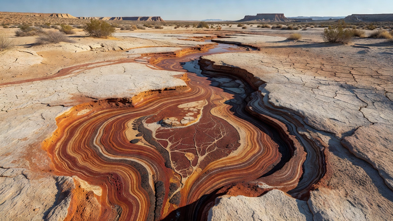 Cross section of iron oxide layers in ancient aquifer sediments